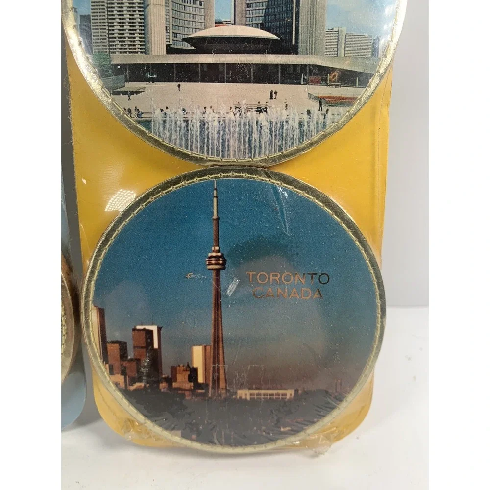 Vintage NOS Home Leather TORONTO CANADA Genuine Cork Coasters Lot Set 8 Man Cave